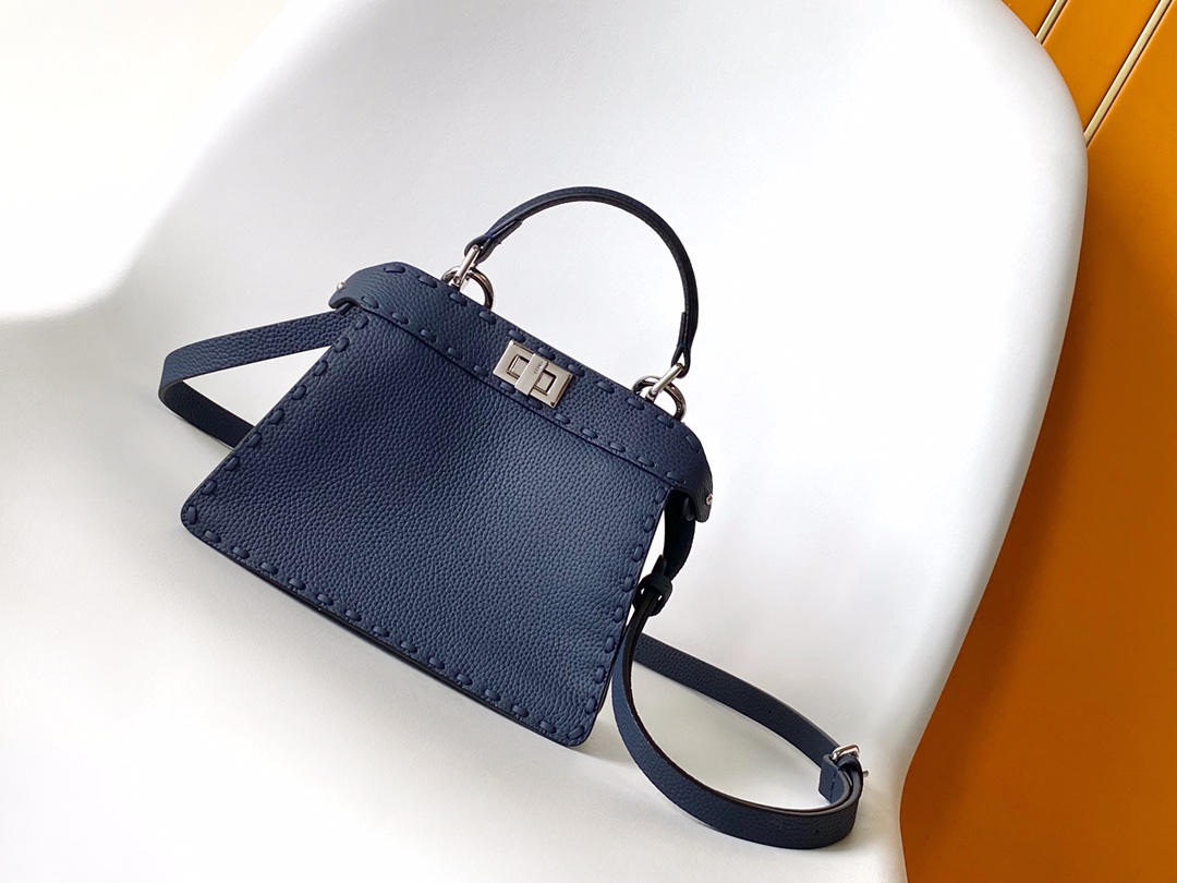 Fendi Peekaboo ISeeU Small Navy Blue Selleria Bag with 556 Hand-sewn Topstitches